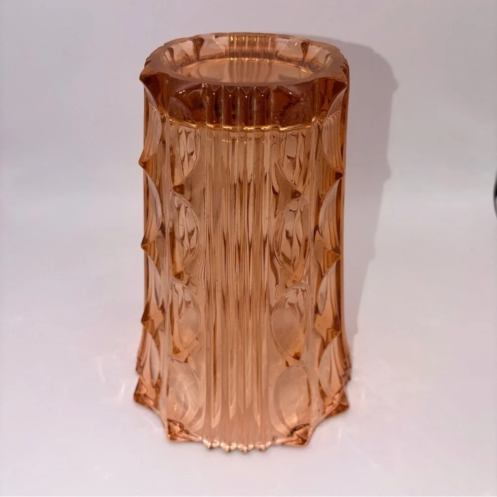 Artdeco Stolze vase pink peach pressed glass 1930's | Art Deco Style | 8” Tall